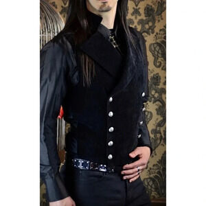 Black Velvet Double Breasted‎ Cavalier Vest*New